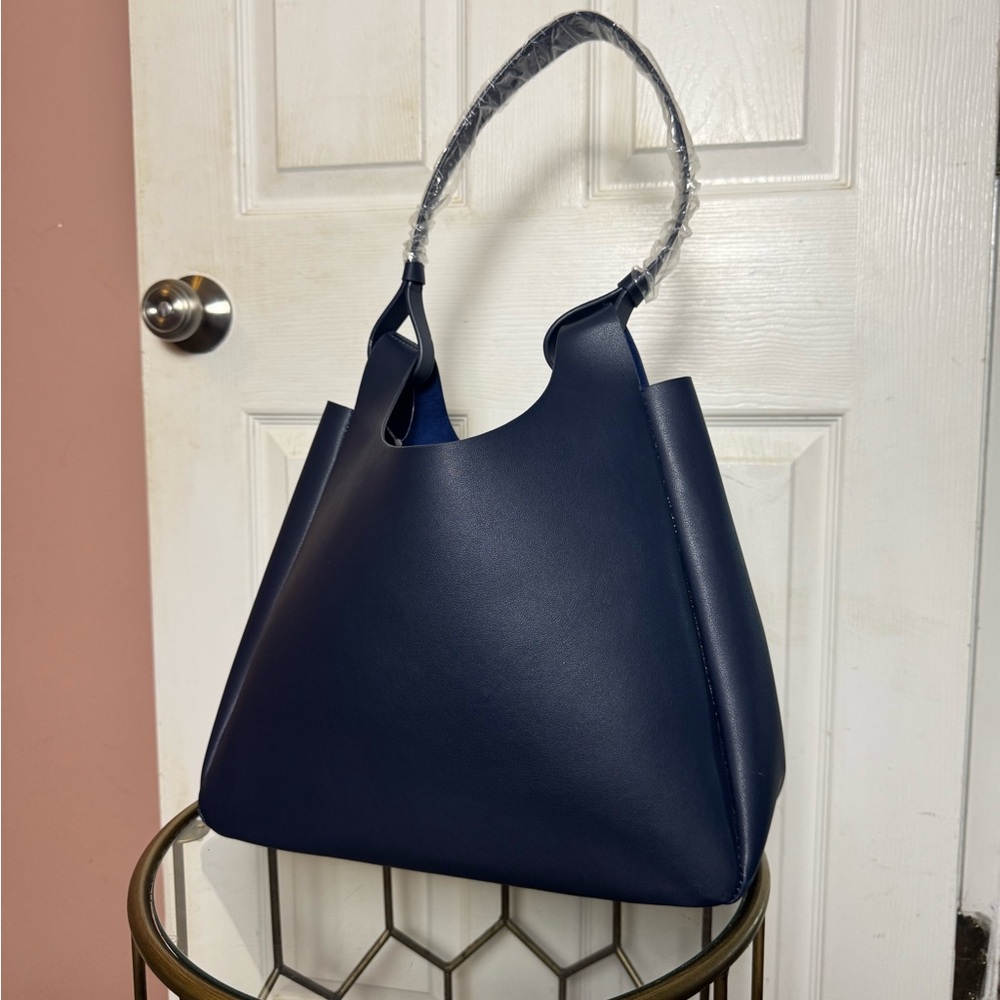 Navy Blue Women's Leather Tote Bag